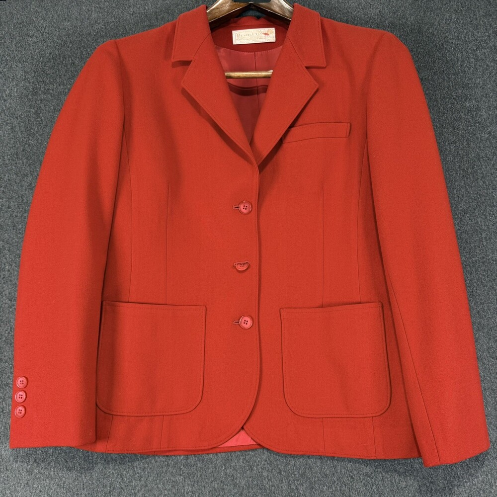 Vintage Pendleton Womens Red Pure Virgin Wool Blazer Jacket Made in USA M